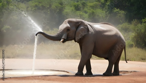 An Elephant Spraying Water To Cool Off In The Heat 3