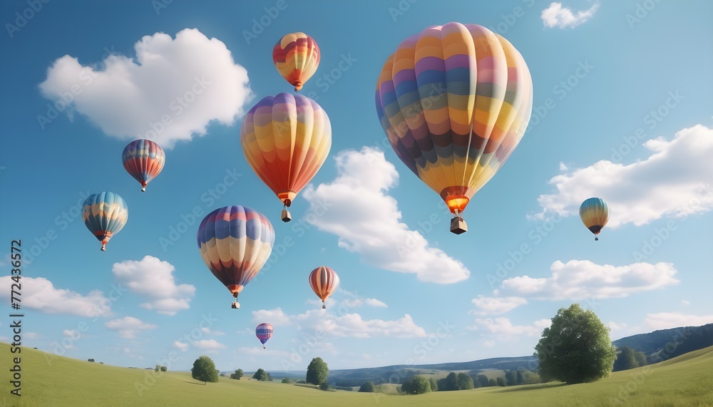 Obraz premium Colorful air balloons flying in the sky over clouds landscape