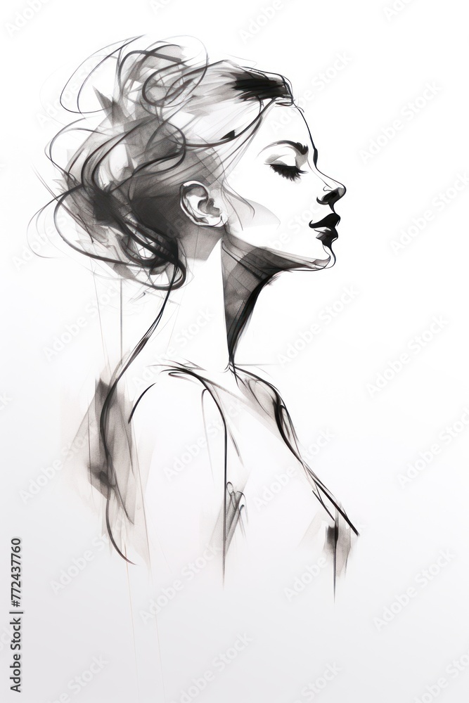 Sketching beauty: a monochrome portrait of a woman, drawn with pencil strokes that embrace both style and grace.