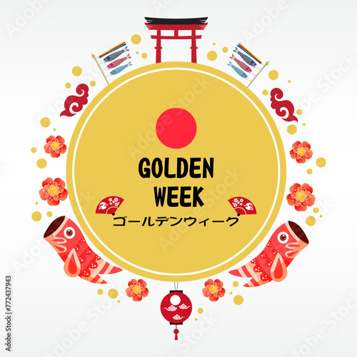 Golden week vector illustration. ゴールデンウィーク also known as Golden Week which is a holiday period in Japan from 29 April to 5 May containing multiple public holidays