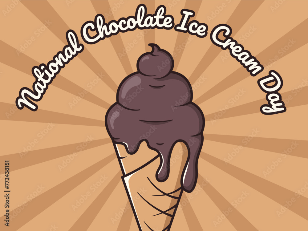 Chocolate Ice Cream in Retro Style. National chocolate Ice Cream Day Vector illustration with groovy mascot