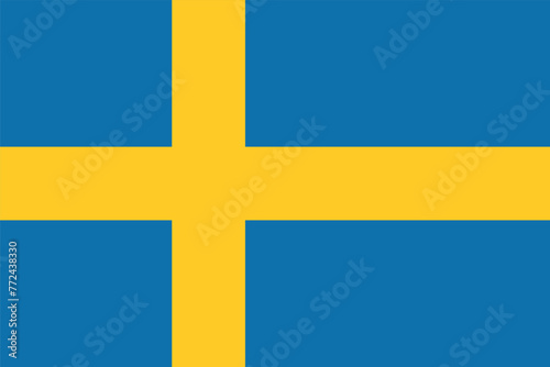 Flag of Sweden. Yellow cross on a blue background. Symbol of the Kingdom of Sweden. Isolated vector illustration.