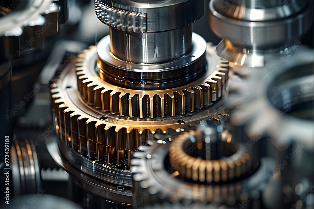 Close-up of metallic gears and auto parts. A stunning macro photograph of automotive gears Close-up of metallic gears and auto parts. A stunning macro photograph of automotive gears