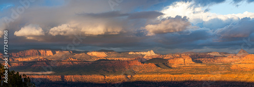 Zion National Park Mountains at Sunset and Storm Clouds