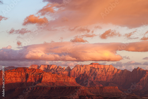 Zion National Park Mountains at Sunset with Storm Clouds