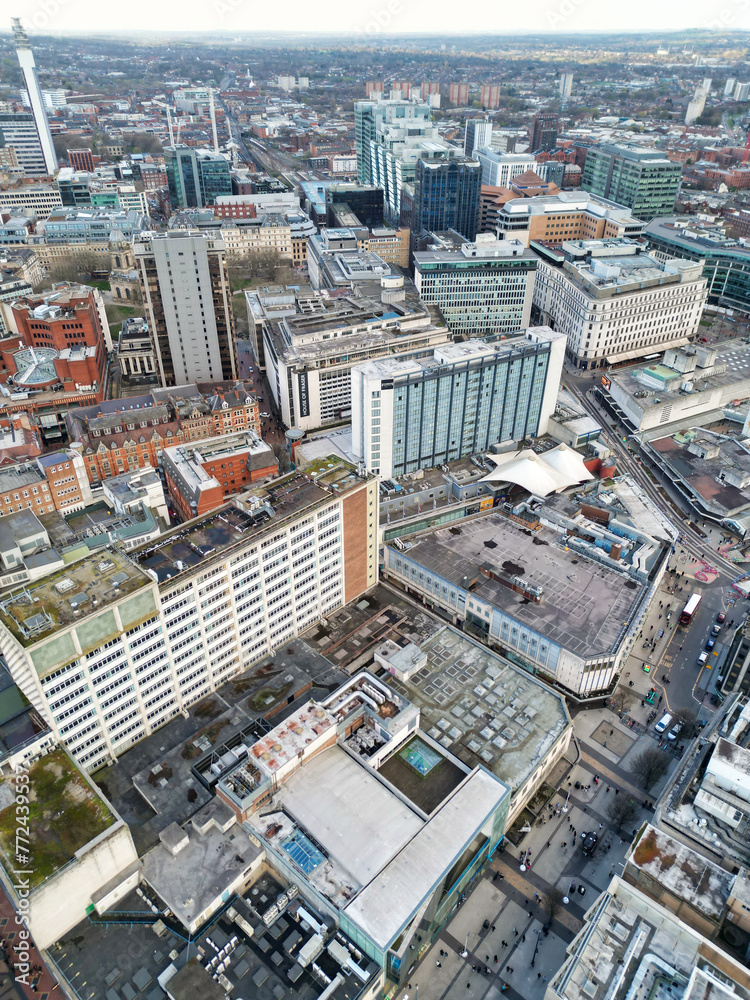 Aerial View of City Centre Buildings of Birmingham Central City of England United Kingdom During Sunset.