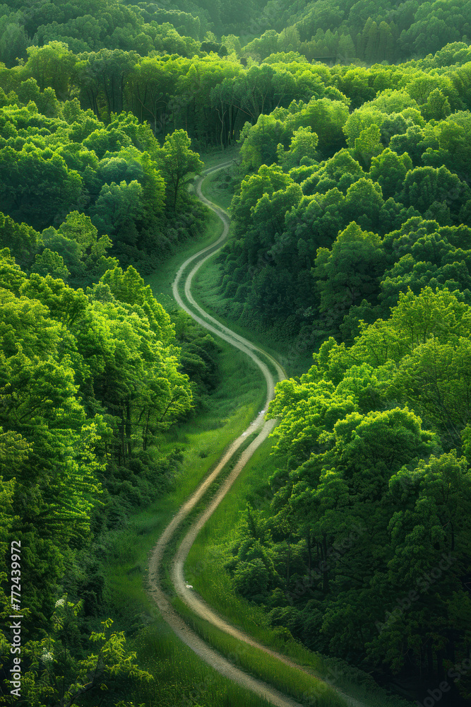 Country Lane Aerial Perspective, road adventure, path to discovery, holliday trip, Aerial view