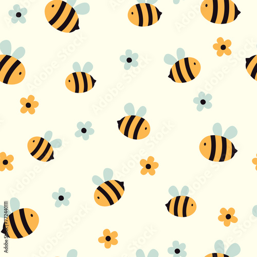 Seamless pattern with bee and daisy. Childish background. Vector illustration. It can be used for wallpapers, wrapping, cards, patterns for clothes and others. © Evalinda