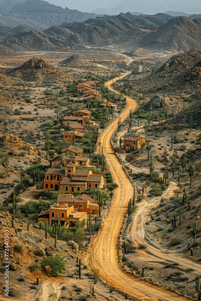 Desert Highway Scenic Perspectiv, road adventure, path to discovery, holliday trip, Aerial view