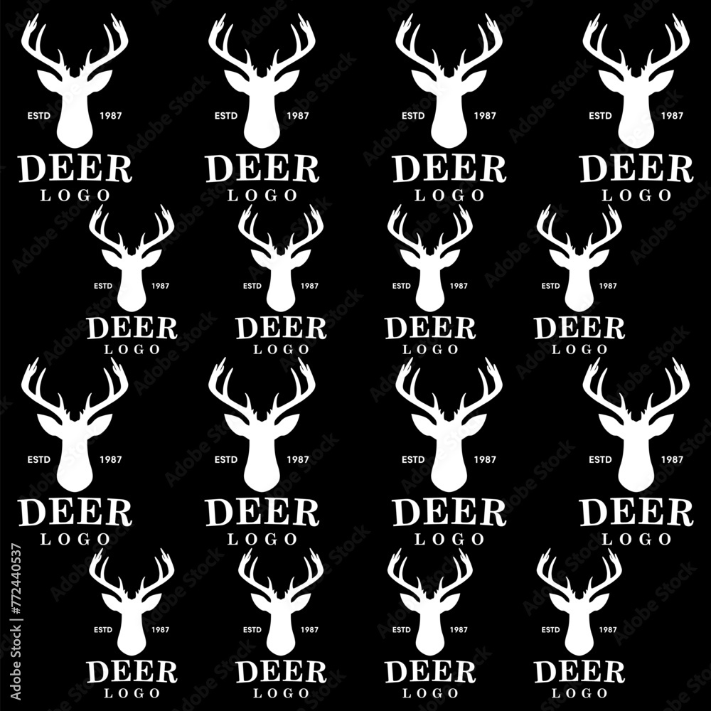 Deer head logo seamless pattern isolated on black background