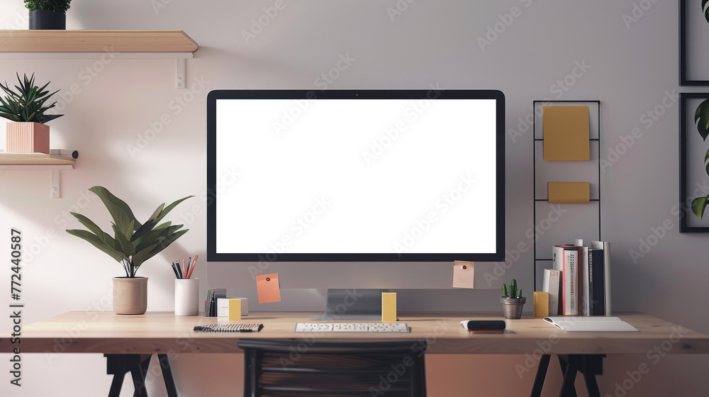 Mockup blank screen computer desktop at home. Generative AI Mockup blank screen computer desktop at home. Generative AI
