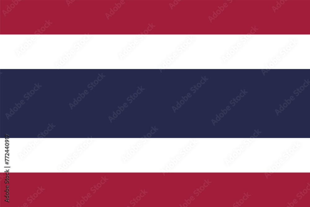 Flag of Thailand. Five horizontal stripes in three colors: red, white, blue. State symbol of the Kingdom of Thailand. Isolated vector illustration. Flag of Thailand. Five horizontal stripes in three colors: red, white, blue. State symbol of the Kingdom of Thailand. Isolated vector illustration.