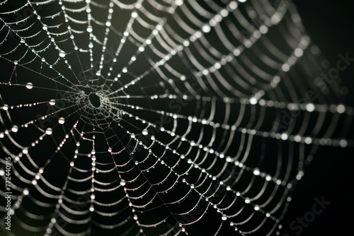 Intricate Spider web background. Silk macro. Generate Ai