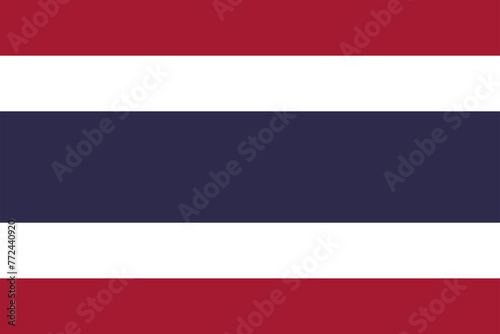 Flag of Thailand. Five horizontal stripes in three colors: red, white, blue. State symbol of the Kingdom of Thailand. Isolated vector illustration.