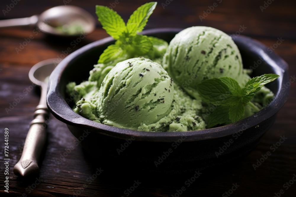 Refreshing Spinach mint icecream. Recipe space food. Generate Ai Refreshing Spinach mint icecream. Recipe space food. Generate Ai