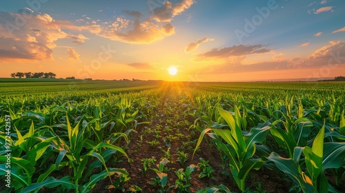 Sun Setting Over Wheat Field © ArtCookStudio