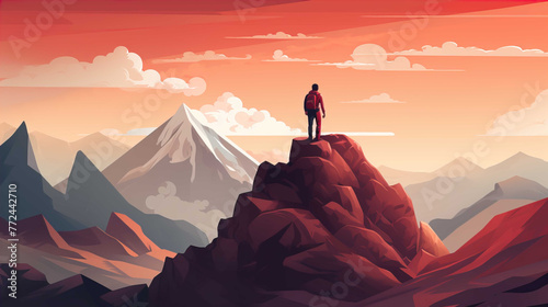  a climber at the top of a mountain , Generate AI