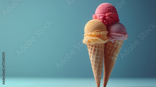 Three Ice Cream Cones With Different Flavors