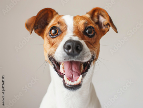 A Jack Russell Terrier, energetic and bright-eyed, white studio backdrop