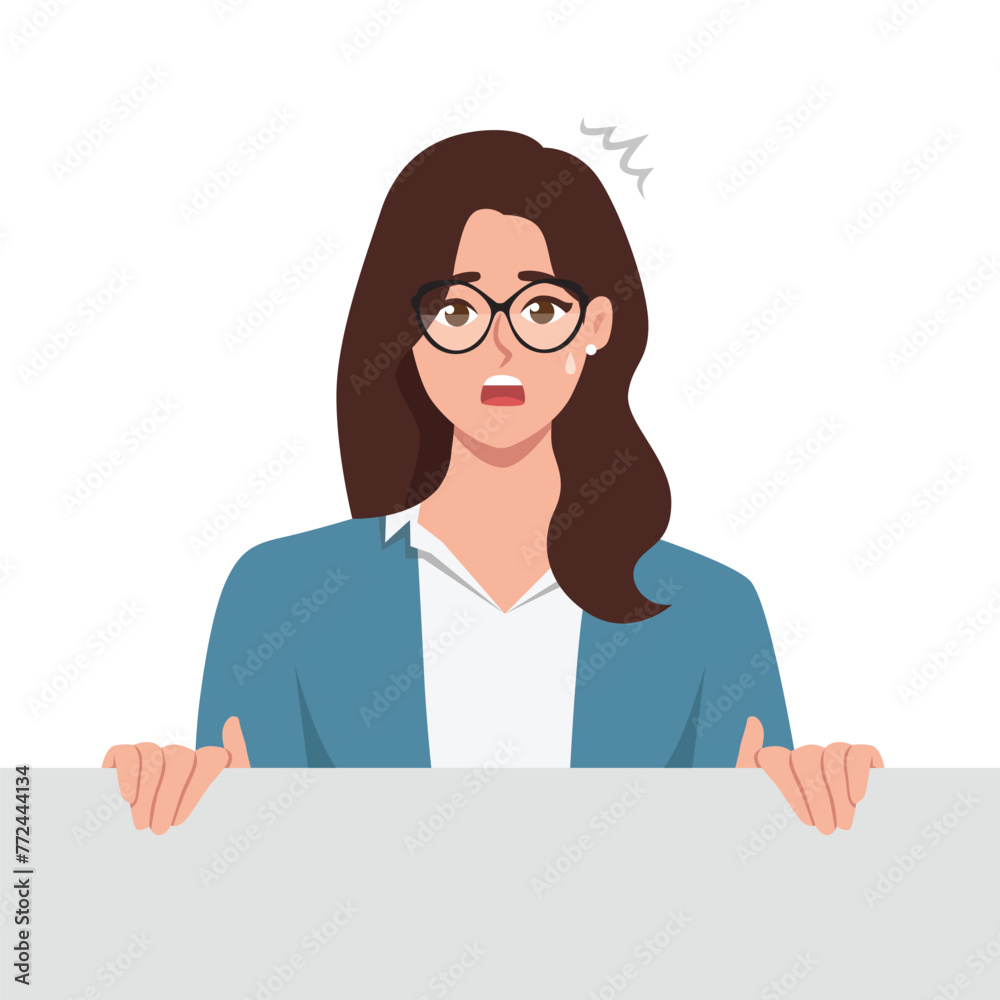 Woman Shocked looking at you hear stunning gossip. Flat vector illustration isolated on white background Woman Shocked looking at you hear stunning gossip. Flat vector illustration isolated on white background
