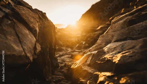 abstract rock background with fire gaps between stones cut rock surface lava and rock backdrop with atmospheric light photo