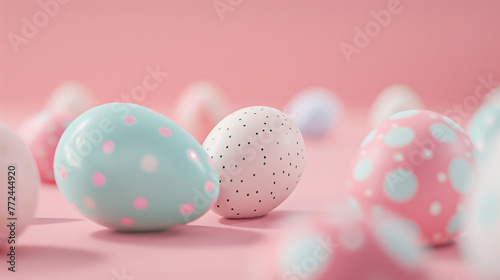 Cute eggs in pastel colors on a minimalistic background