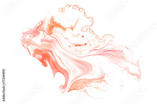 Peach and coral marbled watercolor paint stain on transparent background.