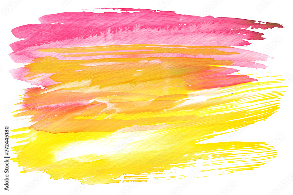 Yellow and pink watercolor brush strokes on transparent background.