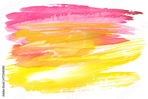Yellow and pink watercolor brush strokes on transparent background.