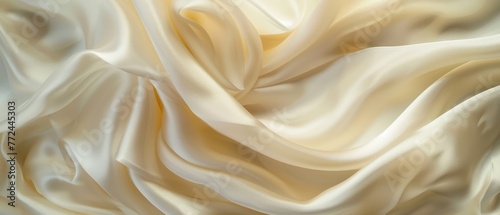 Up-close view of luxuriant cream satin drapes with sensuous folds and curves accentuating the rich sheen of the fabric.