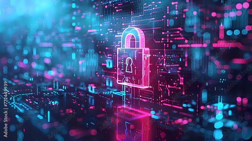 Security concept: Lock on digital screen Security concept: Lock on digital screen