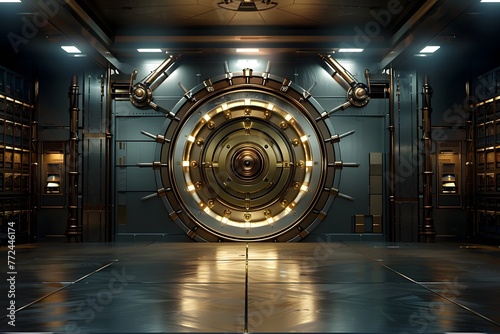 bank vault with a vault door in the background. photo