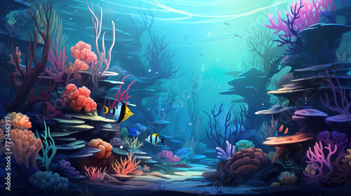  wallpaper design background , Aquarium with clear water, full colorful fish , Generate AI photo