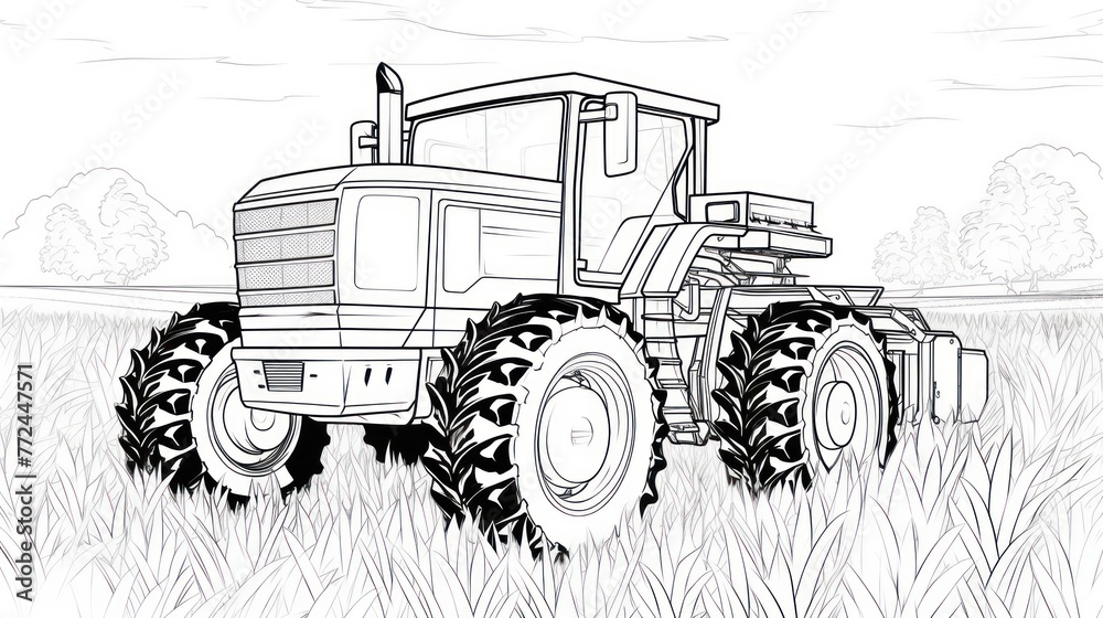Agricultural Coloring Book: Harvester in the field, designed for creative expression and design.