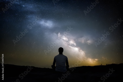 Knowledge and wisdom person gazes at starry sky  contemplating universe