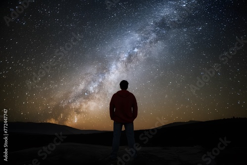 Moment of reflection person gazes at stars, pondering universe