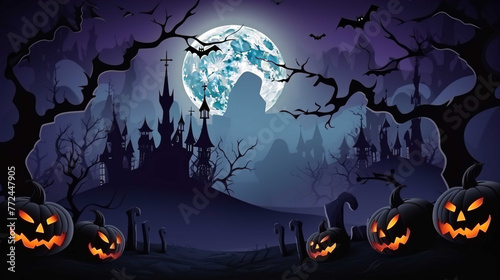 Invitation card for happy halloween party image castle , full frame decoration , dark   Generate AI