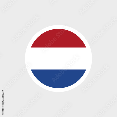 Free Download Flag of the Netherlands (Holland) in a round shape. Tricolor: red, white, blue colors. Three horizontal stripes. Isolated vector illustration on gray background. - GFXLoad