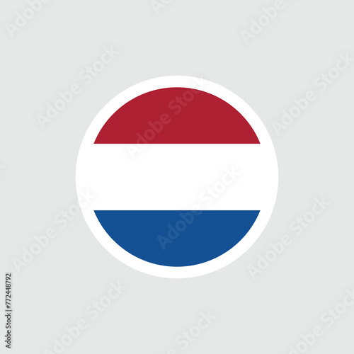 Free Download Flag of the Netherlands (Holland) in a round shape. Tricolor: red, white, blue colors. Three horizontal stripes. Isolated vector illustration on gray background. - GFXLoad