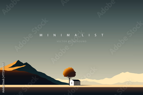 Minimalist abstract landscape poster. Nature wall decor. Mountain background. Abstract art wallpaper for prints, art decoration, wall arts and canvas prints. Vector illustration