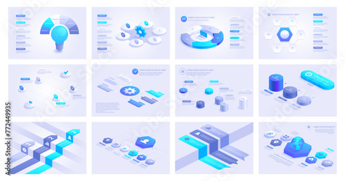 3D Isometric Perspective Infographic set. Presentation slide template. Step options. Chart concept. Can be used for workflow layout, diagram, banner, web design. Vector illustration