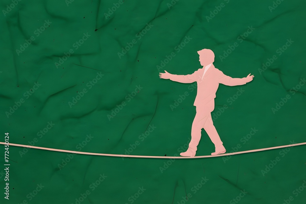 StockImage Person walks tightrope, balancing amidst change with adaptability and agility