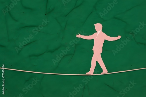 StockImage Person walks tightrope, balancing amidst change with adaptability and agility