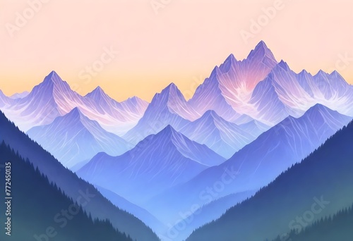 modernist style Serene mountain range at sunset ma (5) photo
