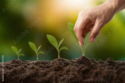 Strategic growth person plants seeds, cultivating opportunities aligned with vision photo