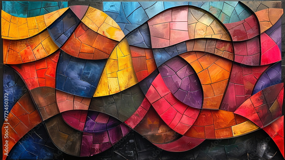 Fototapeta premium Geometric Square Collage Painting artwork , abstract cubism artwork in cut cardboard