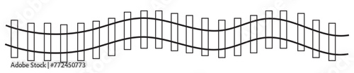 Vector illustration of curved railroad isolated on a white background. Straight and curved railway train track icon set. Perspective view railroad train paths.