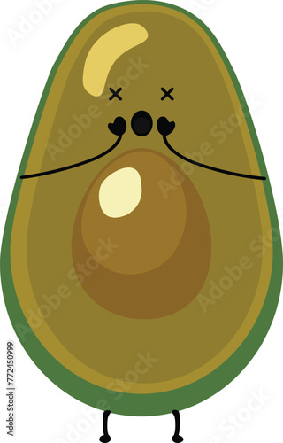 Funny cute dead rotten cartoon avocado vector illustration