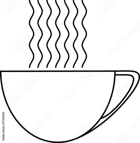 Coffee cup with steam vector illustration,  black lines