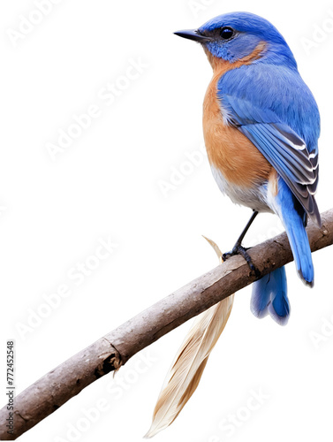 Eastern Bluebird sits gracefully on a branch, isolated on a white background, png.